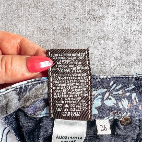 7 for all Mankind Skinny Floral Dark Navy Jean Size 26 - Picture 8 of 8